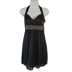 Sequin Hearts Black Y2K Babydoll Dress Sz S Halterneck Mini Whimsigoth